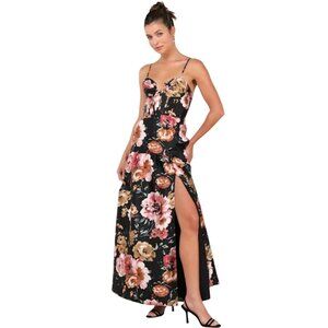 Lulus Confident‎ Delight Black Floral Tiered Bustier Maxi Dress, Size S